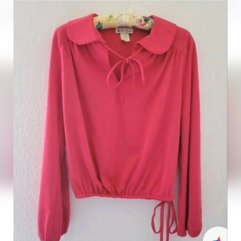 Vintage 1960s 1970s Peasant Blouson Top Balloon Sleeve Boho Peter Pan Collar Med